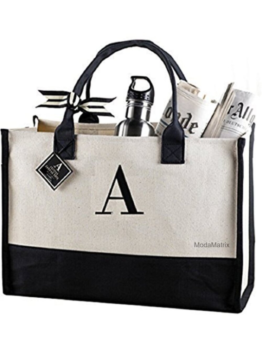 Mud Pie Initial A Monogram Canvas Tote Bag Personalized Carryall